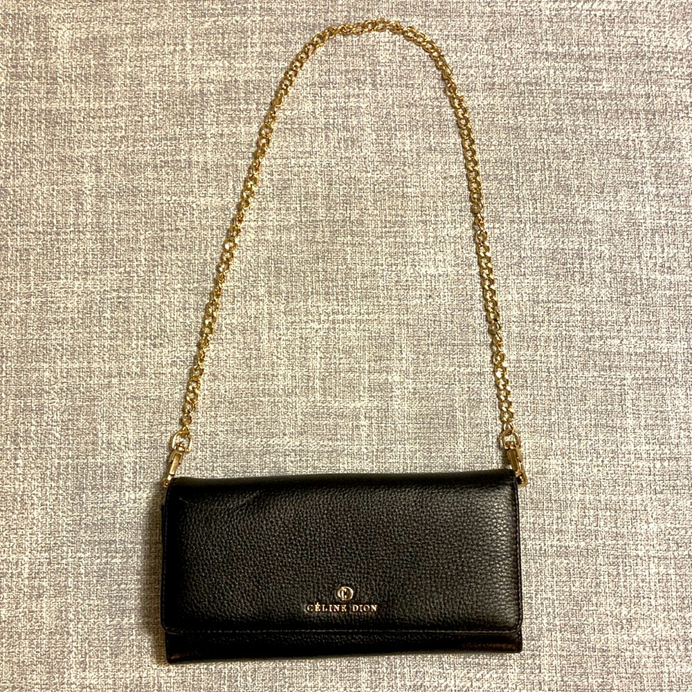 Céline Dion Collection - Black Leather Wallet/ Purse with Shoulder Straps